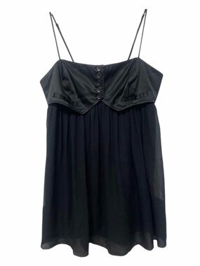 BCBG Maxazria Black Sleeveless Tuxedo Inspired Silk Cami Top Size Small